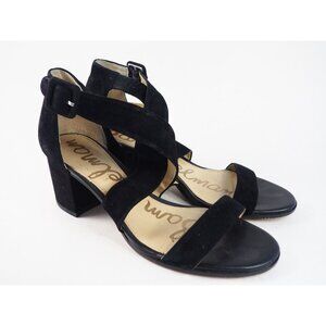 Sam Edelman Black Suede Criss-Cross Strappy Block Heels, Size 8 (US)